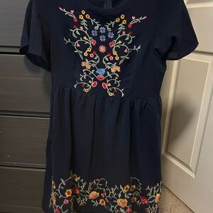 SHEIN Navy Dress with Floral Embroidery
